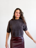 Miou Muse Ganni Faux Fur Cropped Sweater Top (Brown)