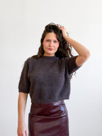 Miou Muse Ganni Faux Fur Cropped Sweater Top (Brown)
