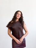 Lucy Paris Chris Lace Trim Satin Boatneck Top (Brown)