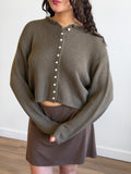 Miou Muse Wyatt Olive Green Woven Knit Buttoned Cardigan