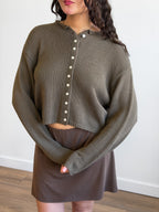 Miou Muse Wyatt Olive Green Woven Knit Buttoned Cardigan