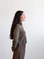 Miou Muse Wyatt Olive Green Woven Knit Buttoned Cardigan