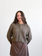 Miou Muse Wyatt Olive Green Woven Knit Buttoned Cardigan