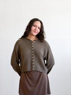 Miou Muse Wyatt Olive Green Woven Knit Buttoned Cardigan