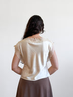 Lucy Paris Chris Lace Trim Satin Boatneck Top (Cream)