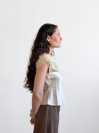 Lucy Paris Chris Lace Trim Satin Boatneck Top (Cream)