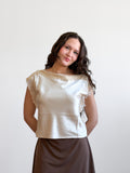 Lucy Paris Chris Lace Trim Satin Boatneck Top (Cream)