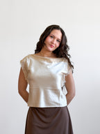 Lucy Paris Chris Lace Trim Satin Boatneck Top (Cream)
