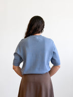 Miou Muse Gabby Dusty Blue Short Sleeve Knit Top