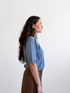 Miou Muse Gabby Dusty Blue Short Sleeve Knit Top