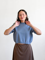 Miou Muse Gabby Dusty Blue Short Sleeve Knit Top