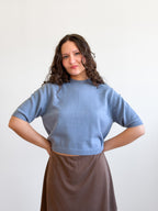 Miou Muse Gabby Dusty Blue Short Sleeve Knit Top