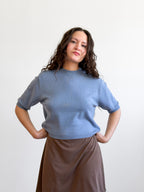 Miou Muse Gabby Dusty Blue Short Sleeve Knit Top