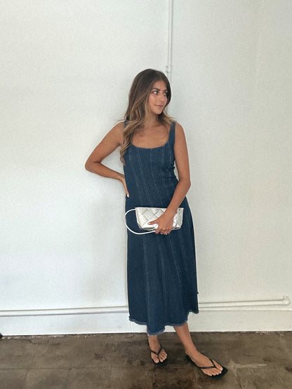 Sofie the Label Yvonne Denim Sleeveless Midi Dress (L)