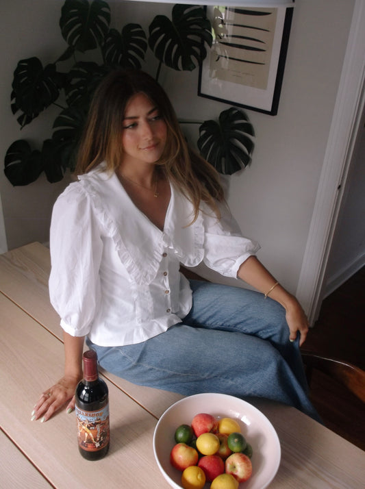 Sofie the Label Maggie White Button Peasant Top (M)