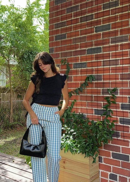 Dana Blue and Cream Gingham Straight Trouser Pants