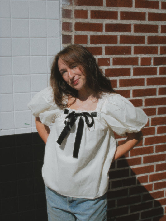 Lydia Cream Ribbon Babydoll Puff Sleeve Top