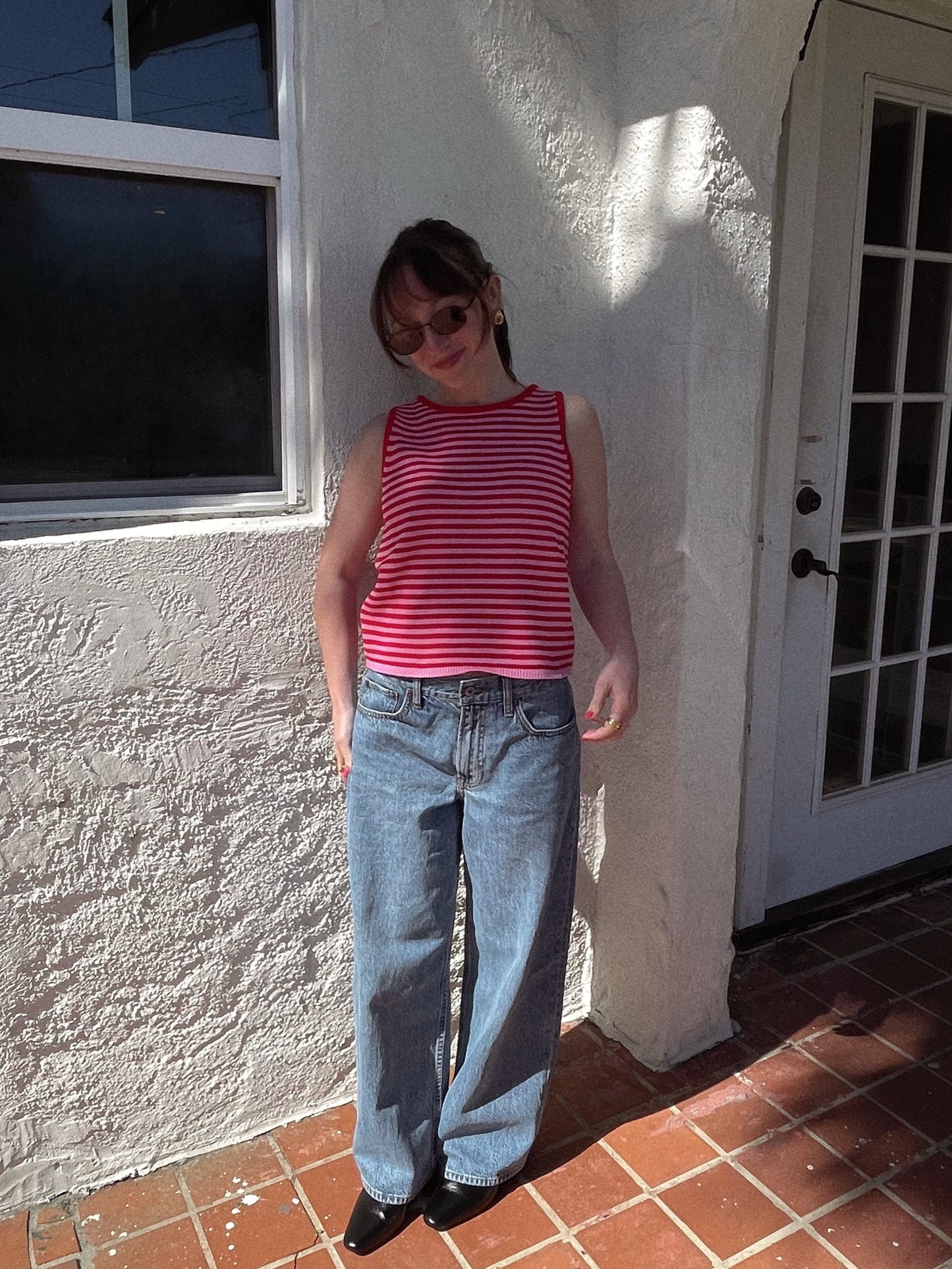 Things Between Ava Pink and Red Striped Knit Vest Top