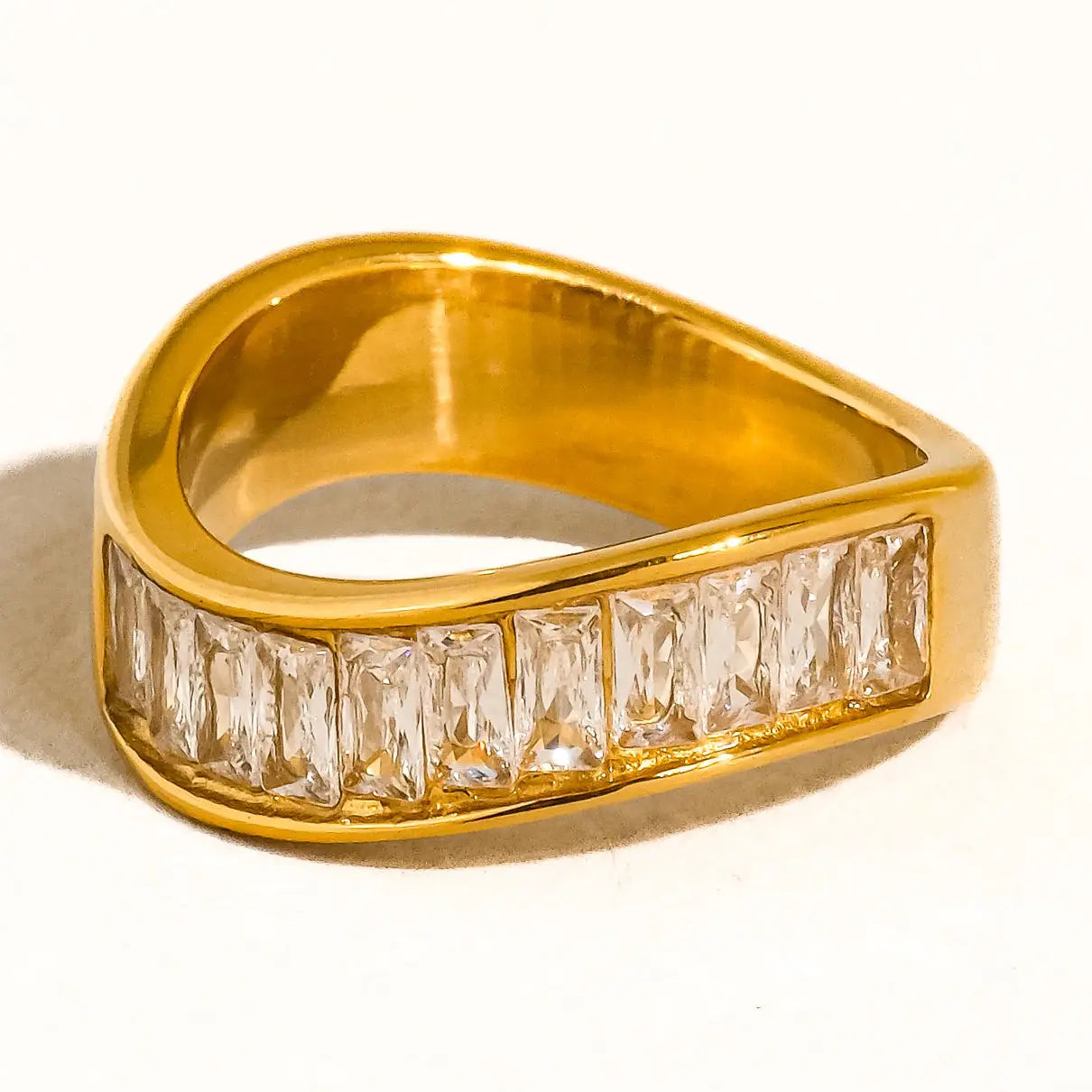 Calyxe 18K Gold Non-Tarnish Cz Baguette Band Ring