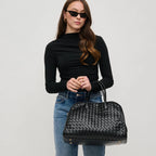 Rhonda Black Woven Basketweave Top Handle Tote