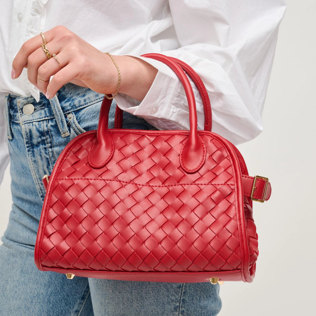 Kristie Red Woven Basketweave Top Handle Mini Tote