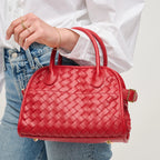Kristie Red Woven Basketweave Top Handle Mini Tote