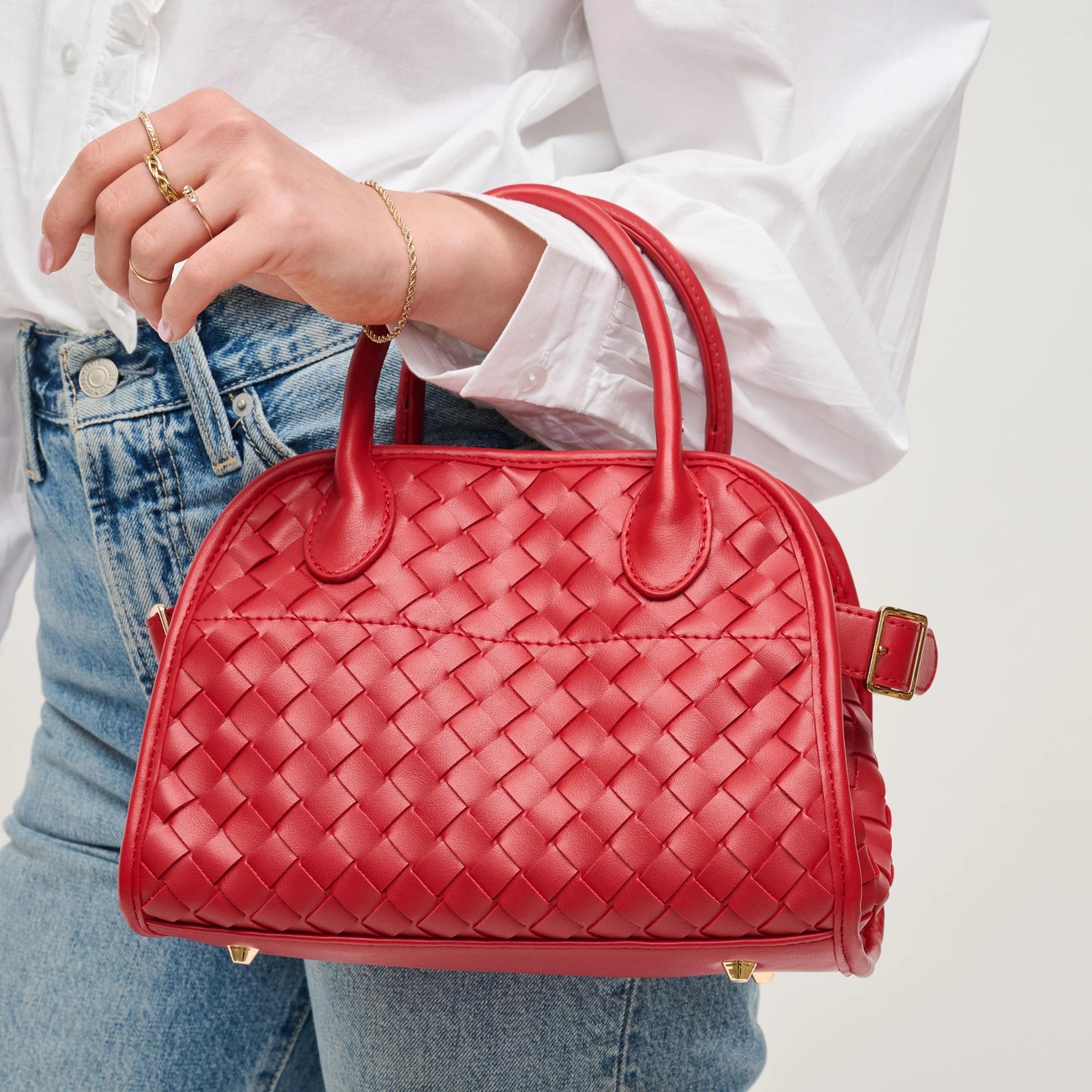 Kristie Red Woven Basketweave Top Handle Mini Tote