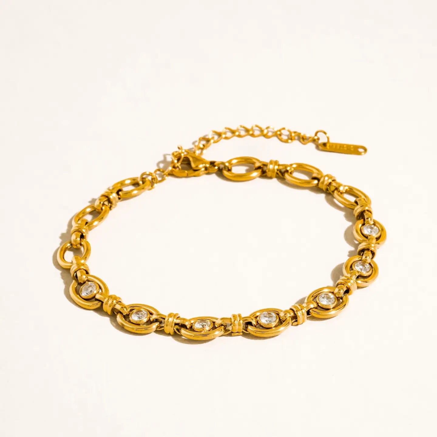 Xenon 18K Gold Non-Tarnish Cz Circle Link Bracelet