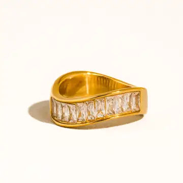 Calyxe 18K Gold Non-Tarnish Cz Baguette Band Ring