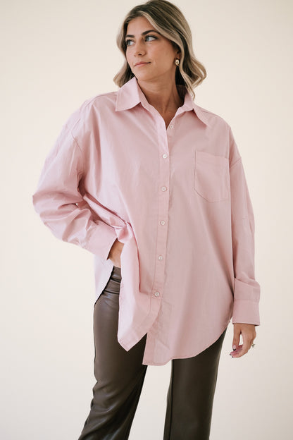 Things Between Brooks Oversized Cotton Buttoned Shirt (Pink) L