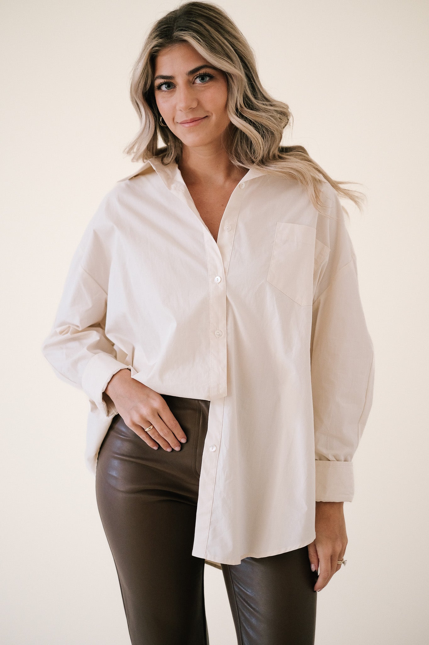 Things Between Brooks Oversized Cotton Buttoned Shirt (Beige)