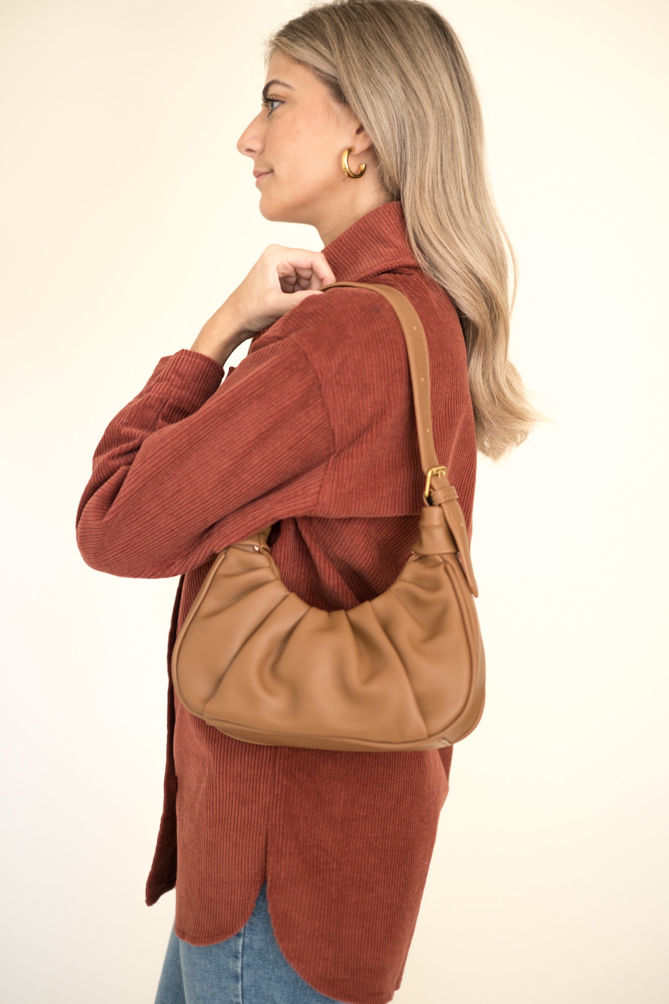 Ruched Faux Leather Shoulder Bag (2 Colors)