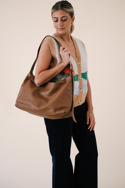 Faux Leather Adjustable Strap Slouchy Duffle Tote (Two Colors)