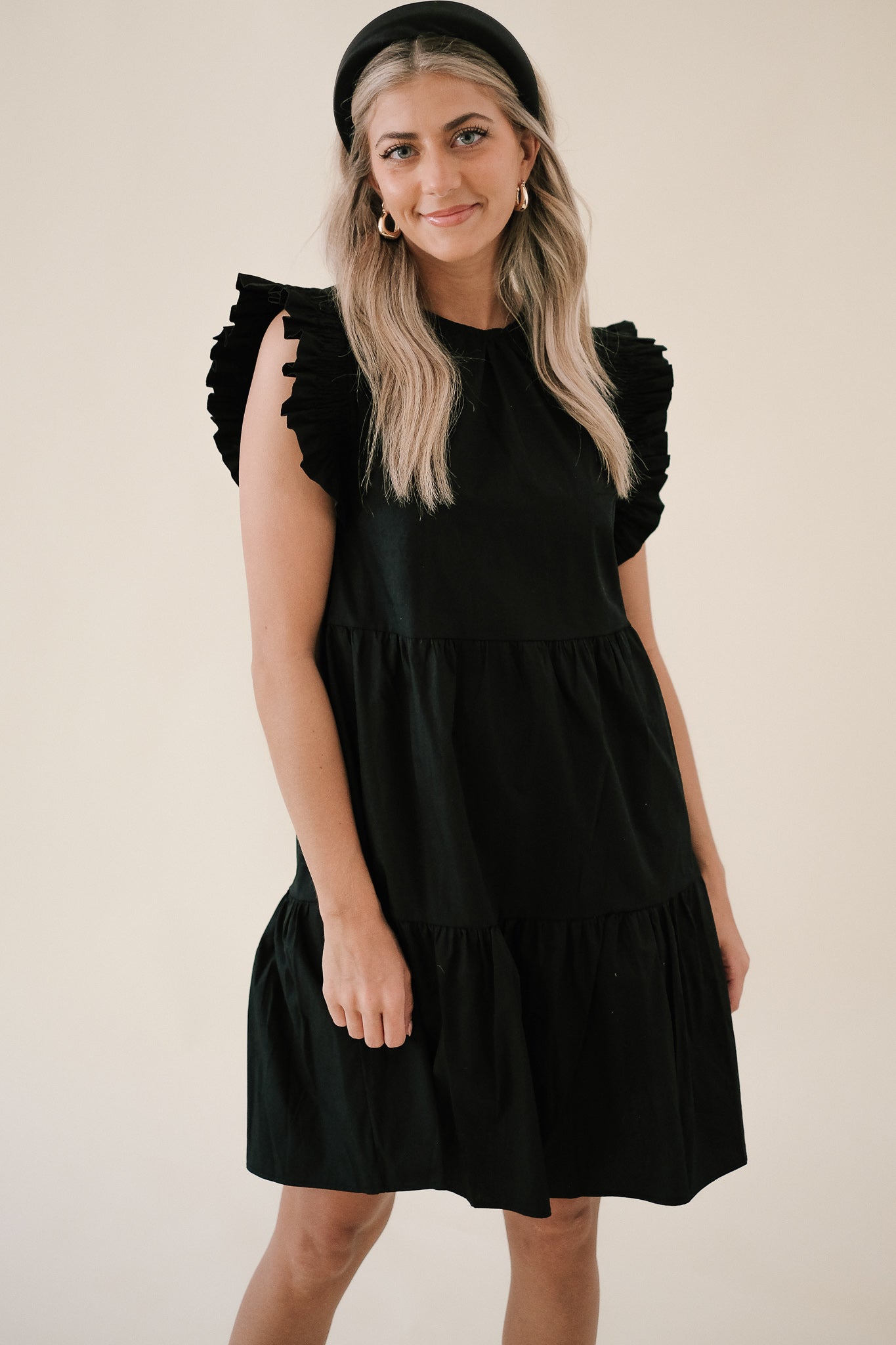 Frances Black Flutter Sleeve Mini Dress