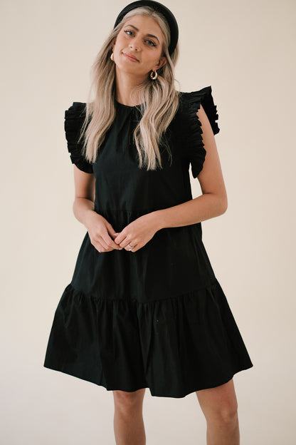 Frances Black Flutter Sleeve Mini Dress