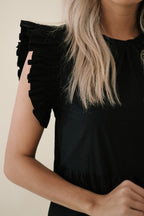 Frances Black Flutter Sleeve Mini Dress