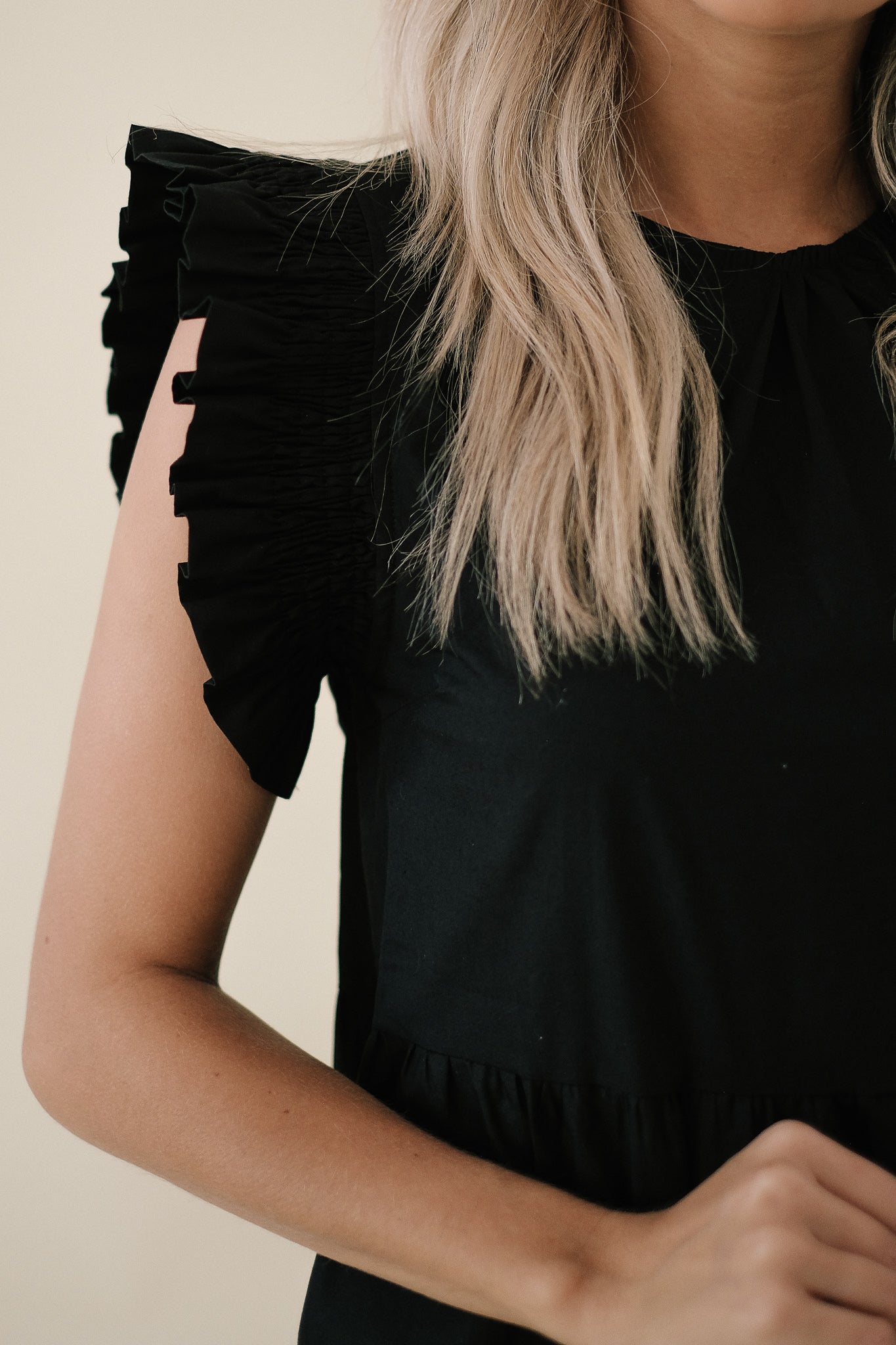 Frances Black Flutter Sleeve Mini Dress