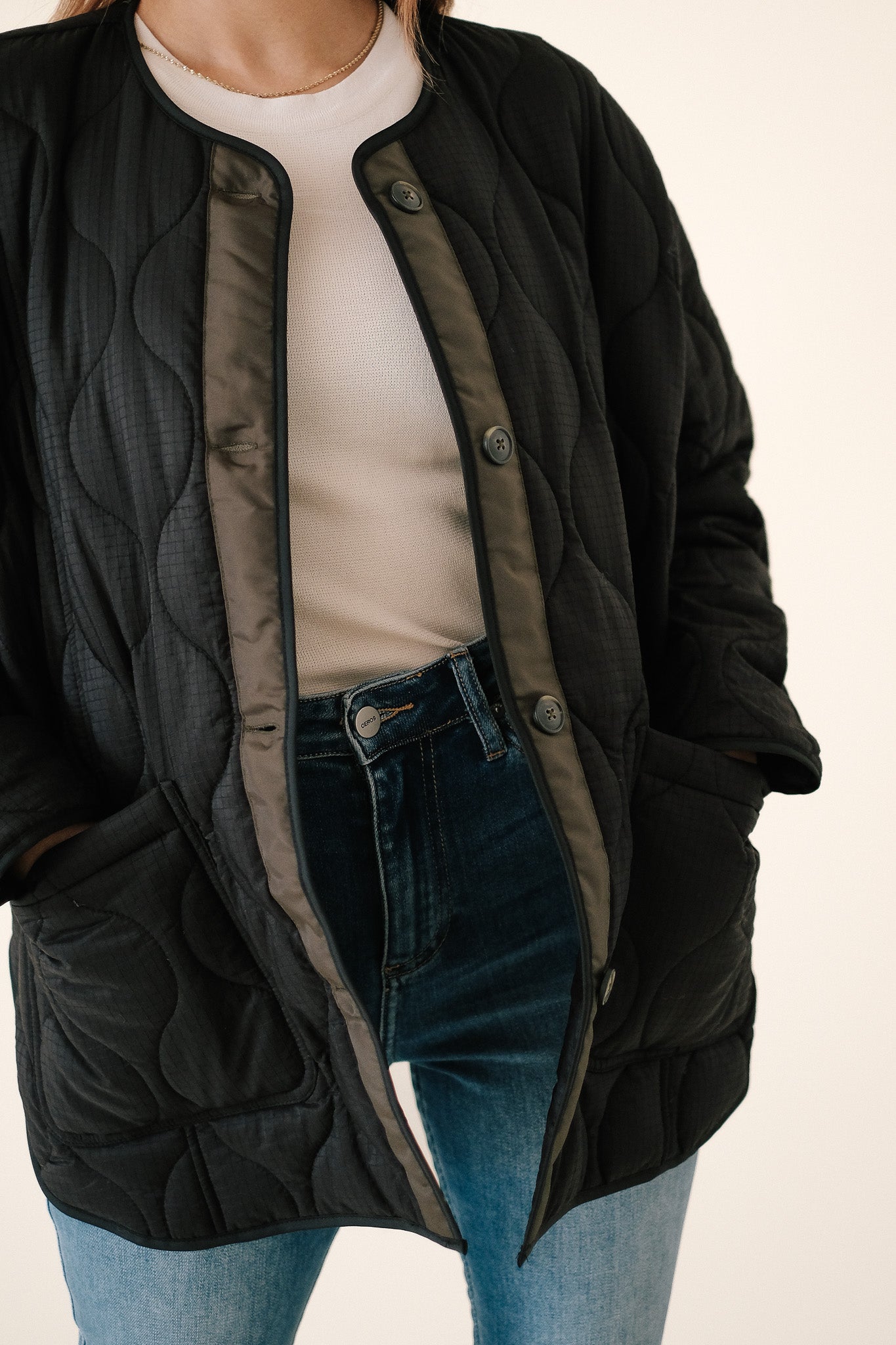 Elliott Black Collarless Quilted Puffer Jacket