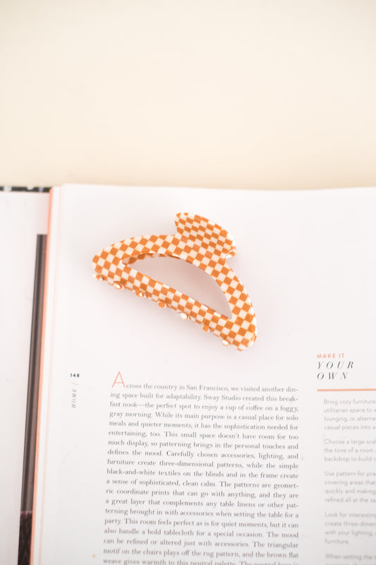 Acrylic Orange Checkered Hair Claw Clip