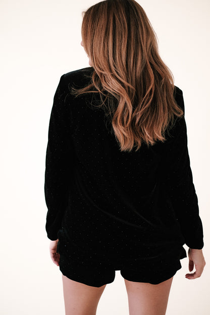 Molly Bracken Gemma Black Glitter Spotted Velvet Shorts (M)