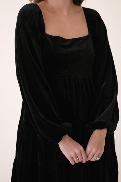 Lucy Paris Helena Black Velvet Mini Babydoll Dress