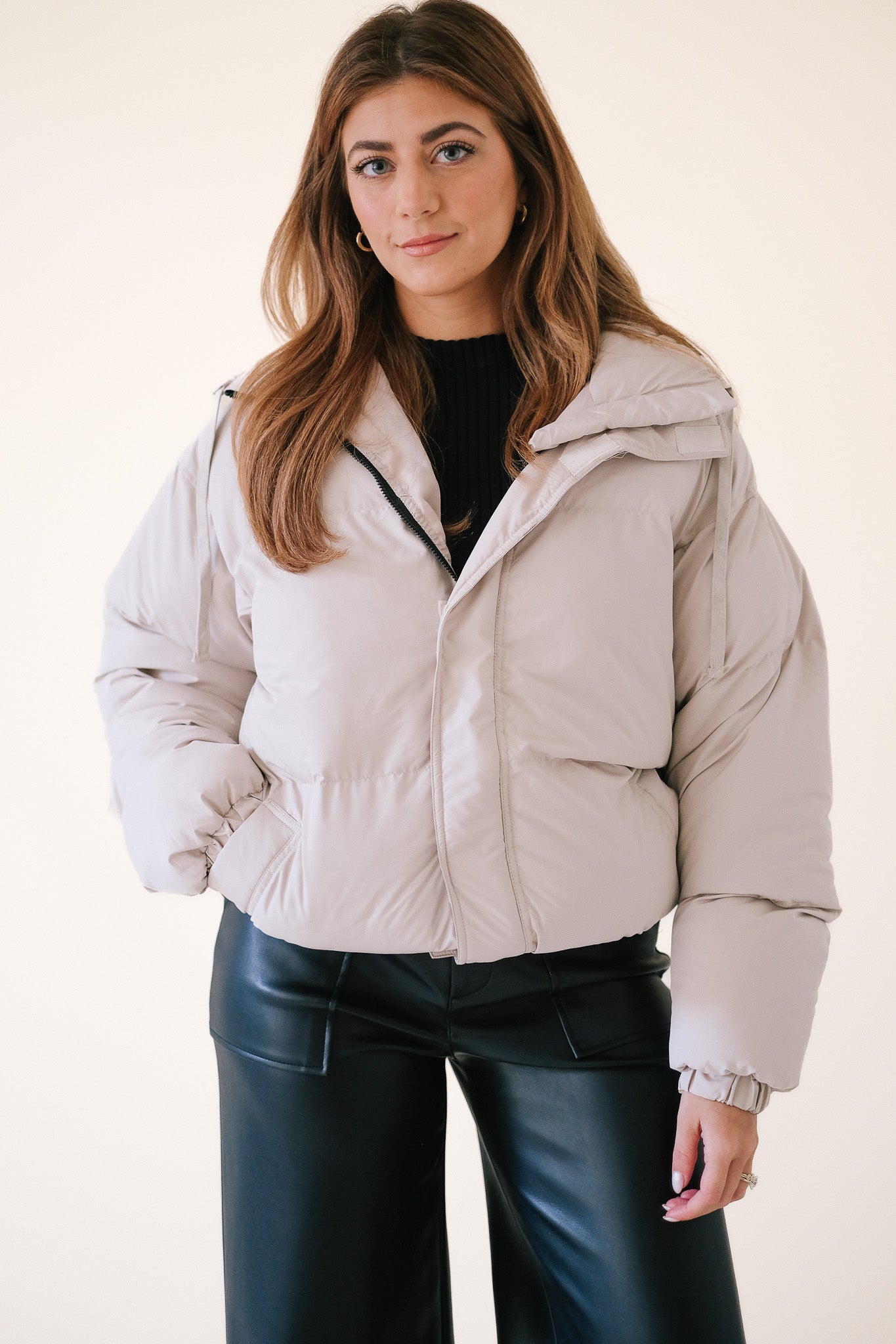 Bailey Rose Halsey Sand Puffer Zipper Jacket (M)