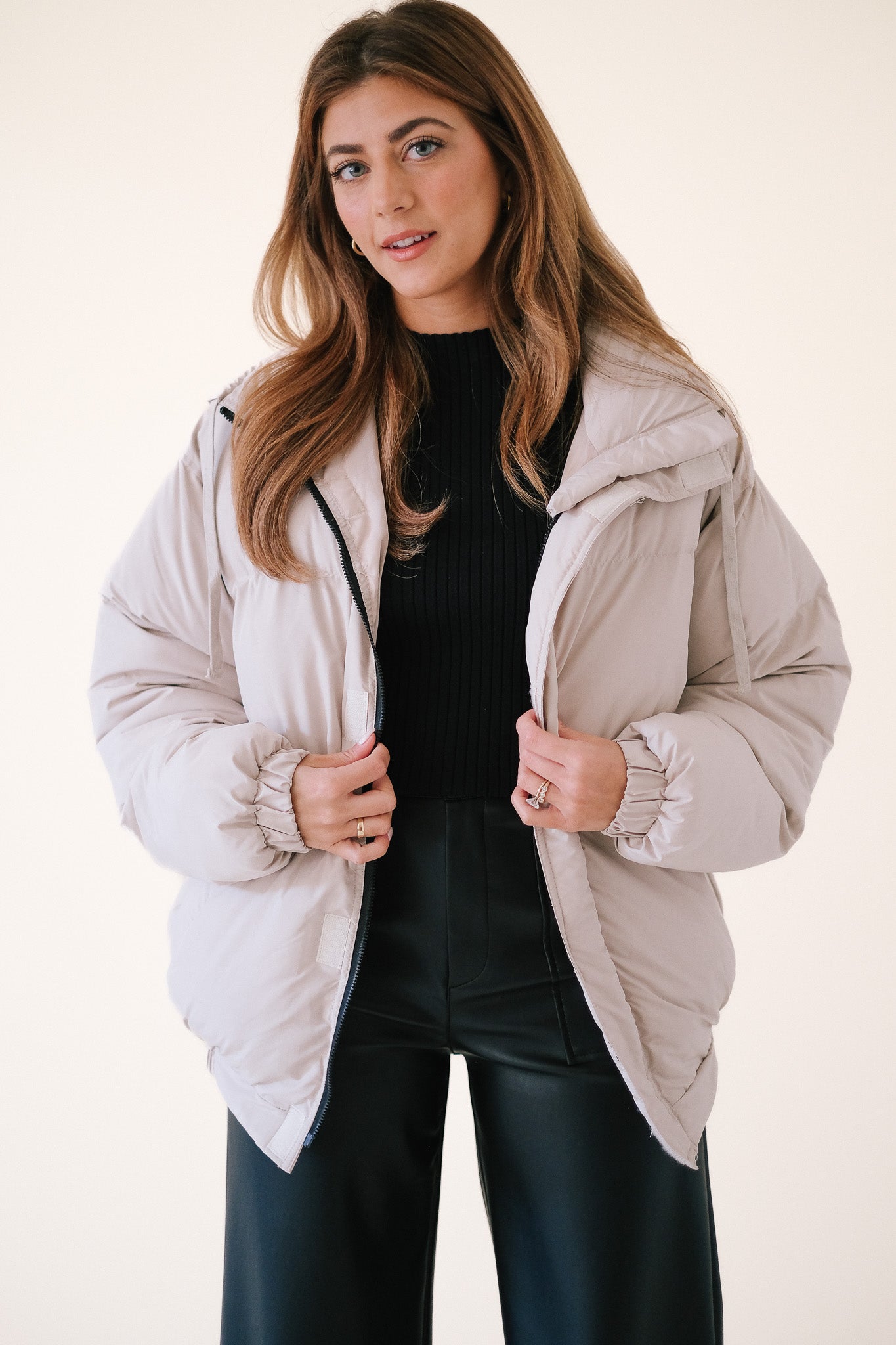 Bailey Rose Halsey Sand Puffer Zipper Jacket (M)