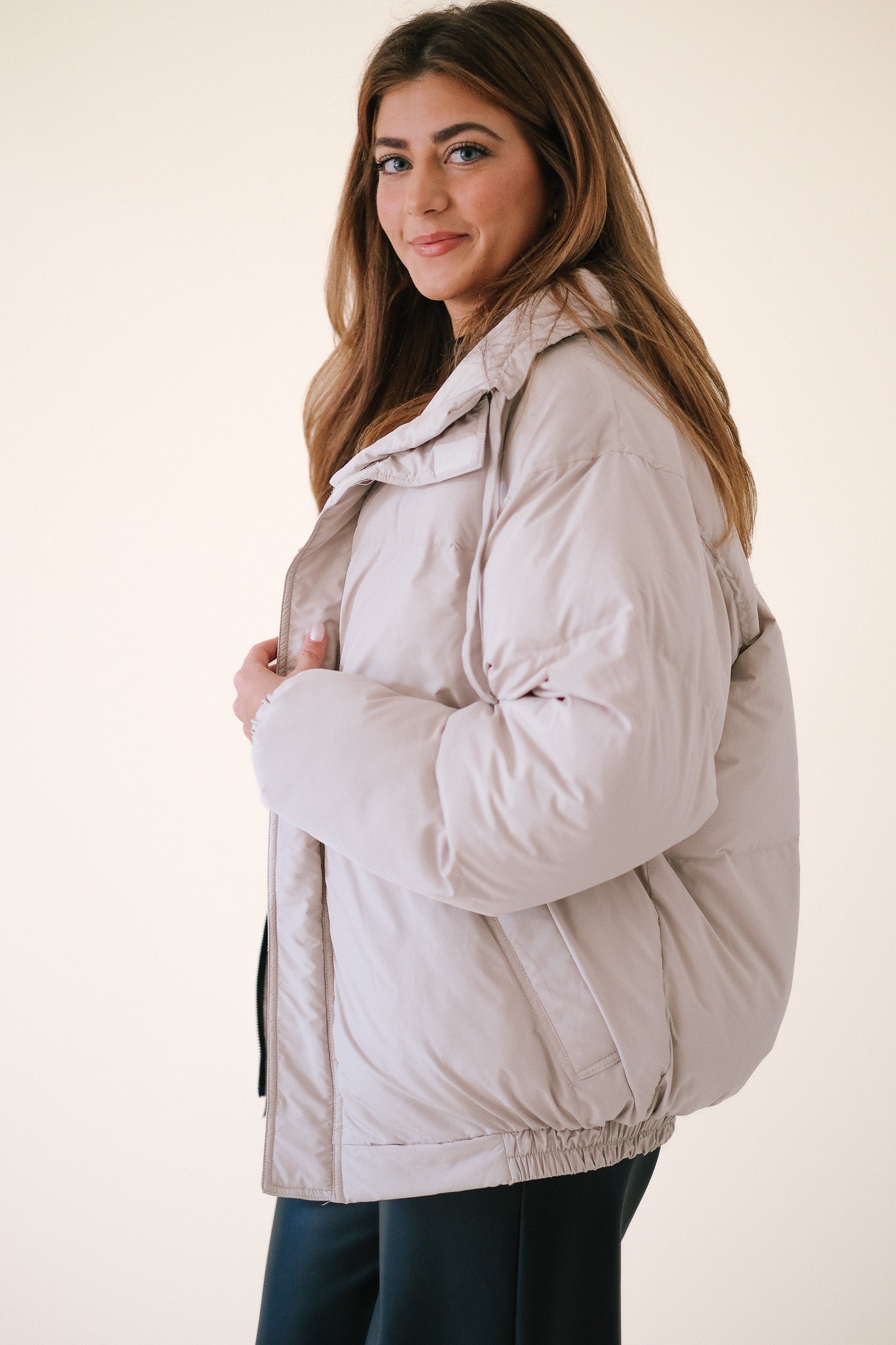 Bailey Rose Halsey Sand Puffer Zipper Jacket (M)