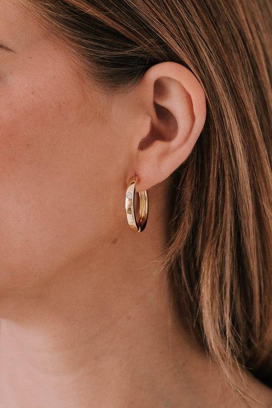 Gold Single Rhinestone Detail Hoop Earrings