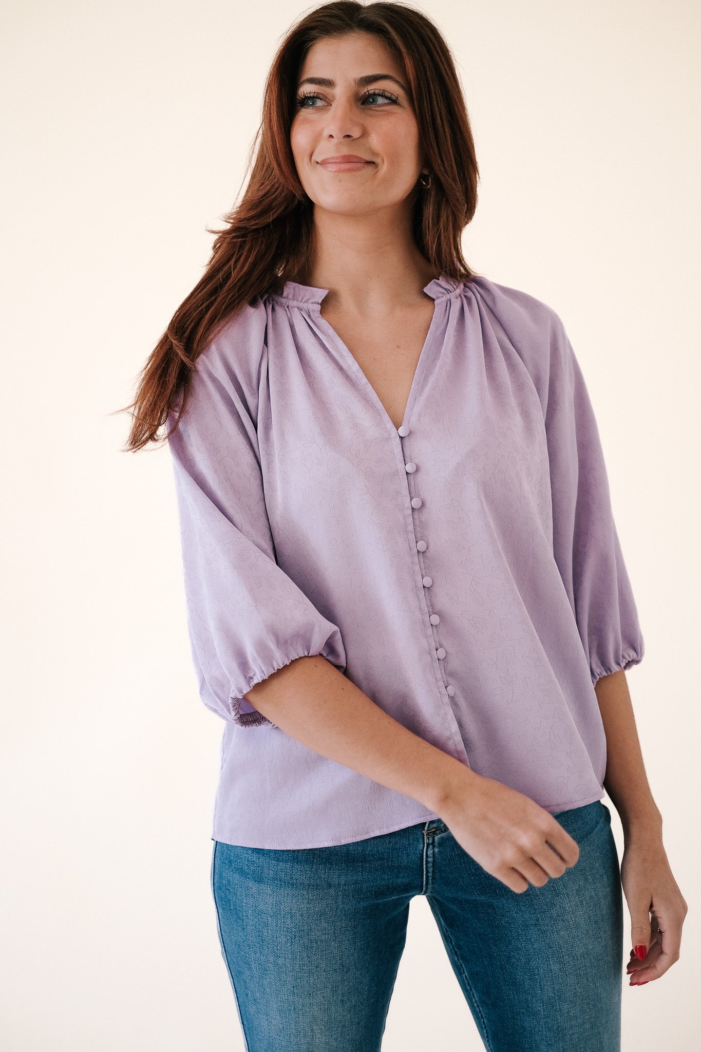 Current Air Penelope Ruffle Collar Button Blouse (Lilac)