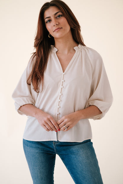Current Air Penelope Ruffle Collar Button Blouse (Ivory)