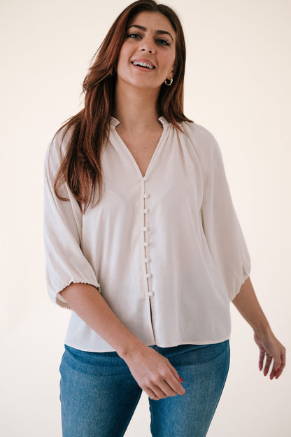Current Air Penelope Ruffle Collar Button Blouse (Ivory)