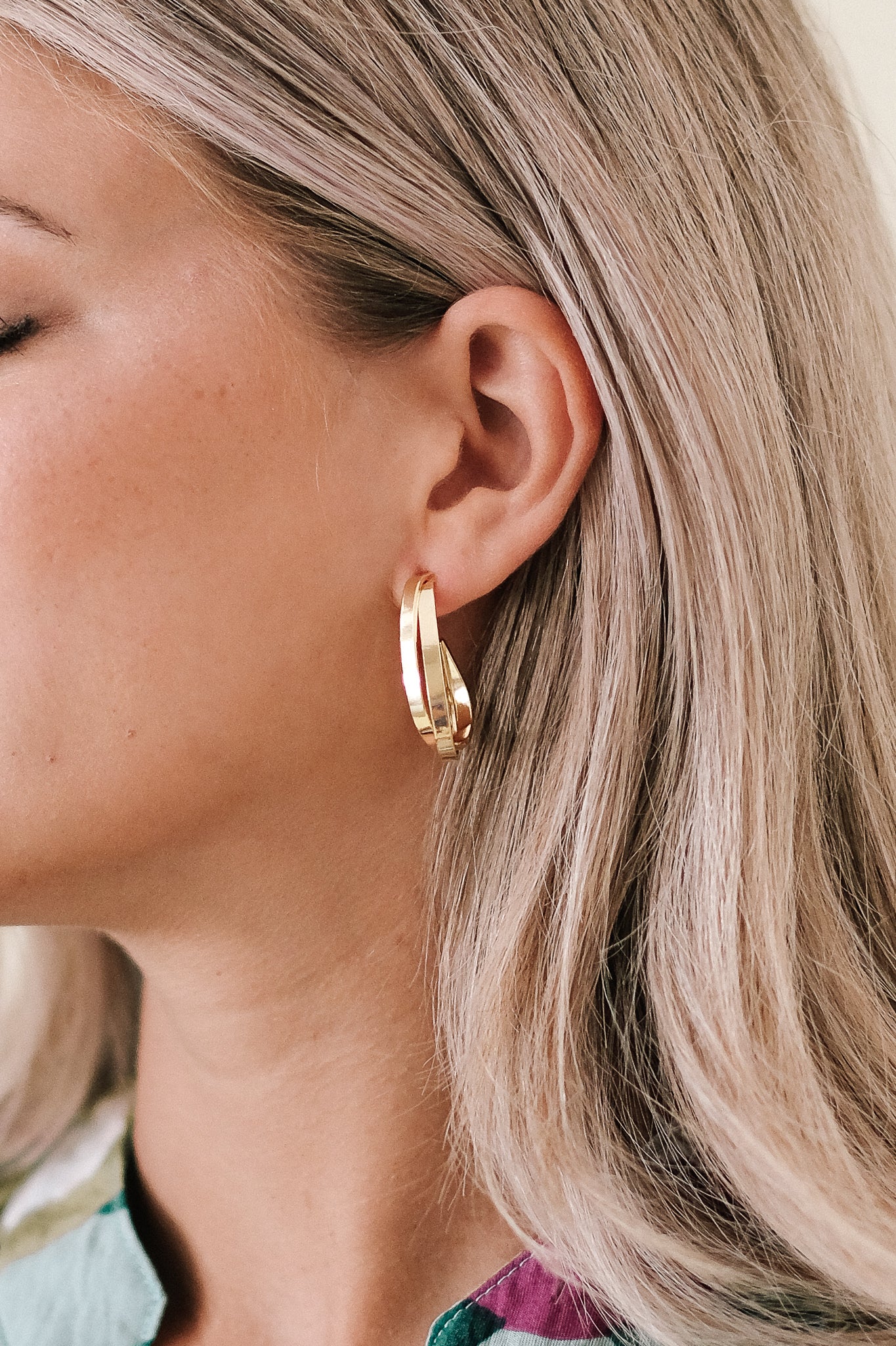 Oblong Gold Twist Hoop Earrings