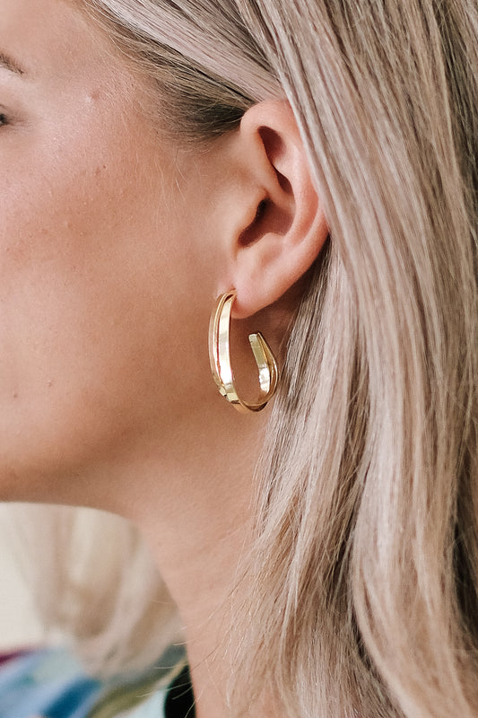 Oblong Gold Twist Hoop Earrings